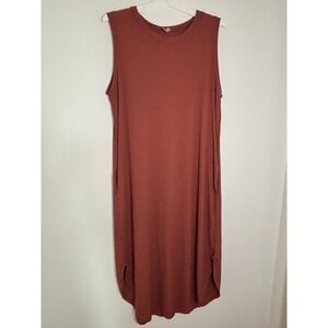 Acting Pro Rust Orange Ribbed Sleeveless Midi Dress High Low Hem Plus 1X